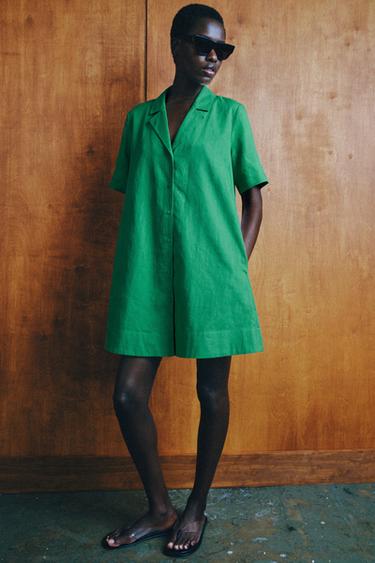 ZW COLLECTION SHORT SLEEVE SHIRT DRESS - Green by Zara