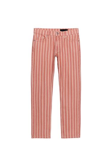 Zara ZW COLLECTION MID-RISE STRIPED SLIM JEANS - Coral