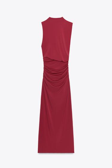 ROBE LONGUE PLISSÉE - Grenat de Zara - Image 4