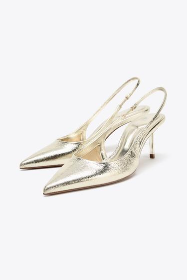 METALLIC-EFFECT SLINGBACK HEELS - Gold by Zara - Image 3