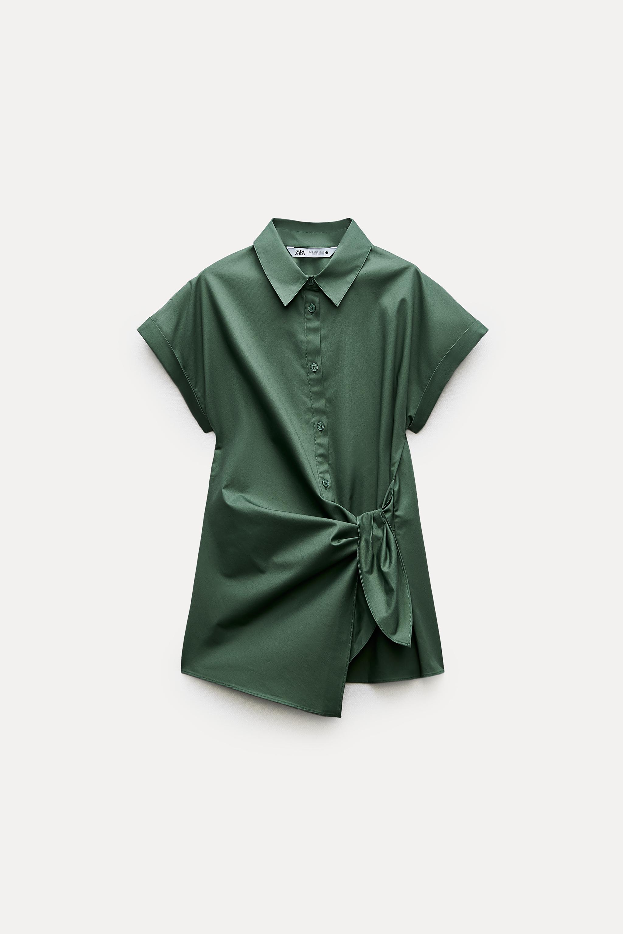 ZW COLLECTION KNOTTED POPLIN SHIRT - Green