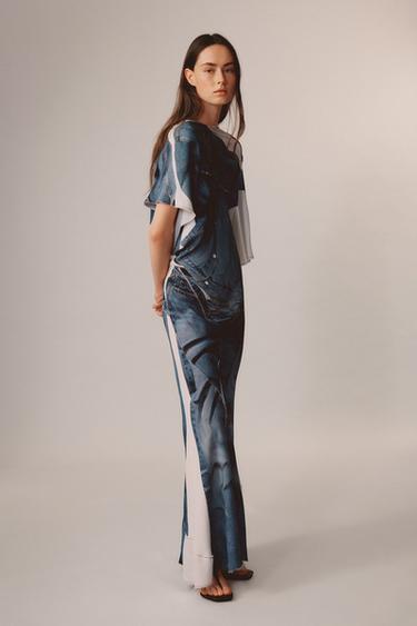 Zara LIMITED EDITION DENIM PRINT DRESS - Blue / White