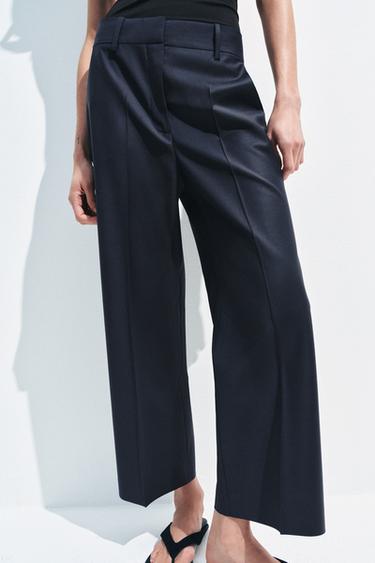 ZW COLLECTION WOOL BLEND PRESSED CREASE TROUSERS - Navy blue by Zara