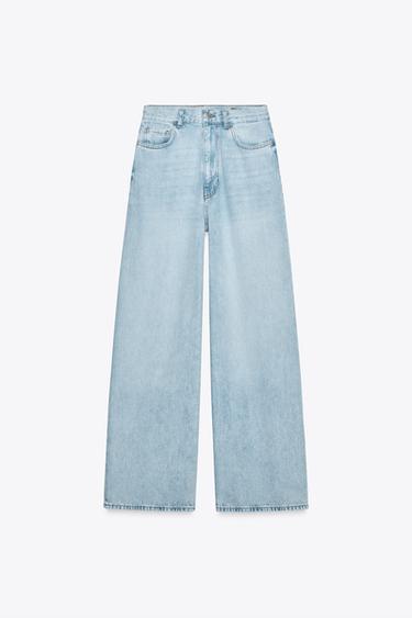 Zara ZW COLLECTION HIGH-WAISTED PALAZZO JEANS - Light blue