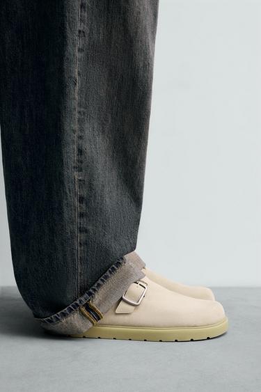 LEATHER BUCKLE CLOGS - Beige by Zara - Image 0