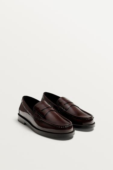 LEATHER PENNY LOAFERS - Burgundy Red by Zara