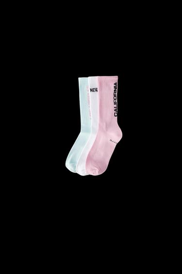 3ER-PACK LANGE SOCKEN MIT TEXT - Rosa von Zara - Bild 0