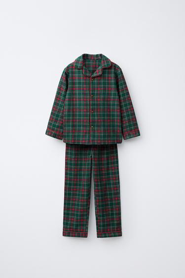 3-6 AÑOS/ PIJAMA FRANELA CUADROS - Verde de Zara - Imagen 0