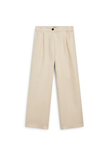 Zara 100% linen wide-leg pants with elastic detail - Sand