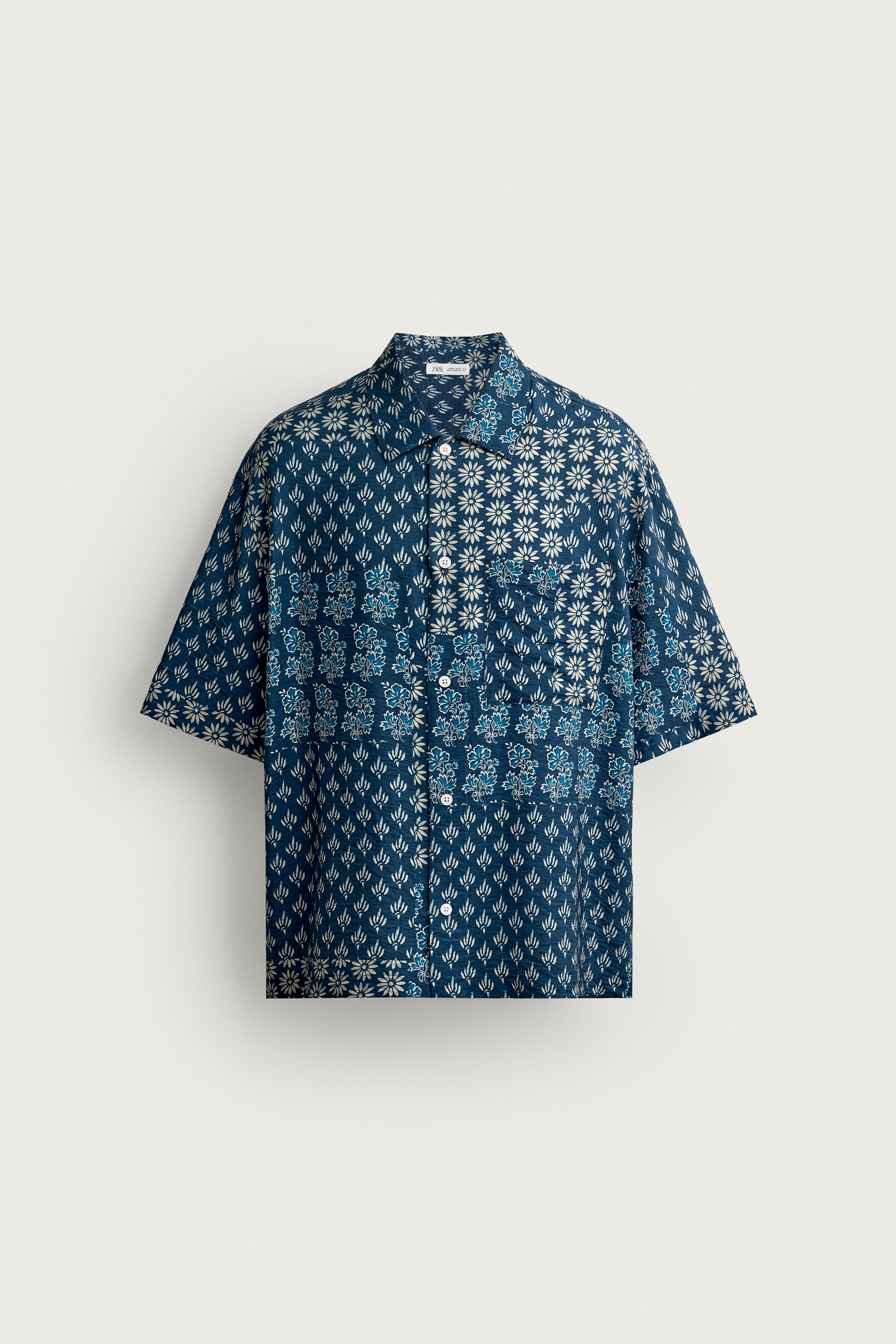 Мужские рубашки Zara PATCHWORK PRINT RELAXED FIT SHIRT — фото 8