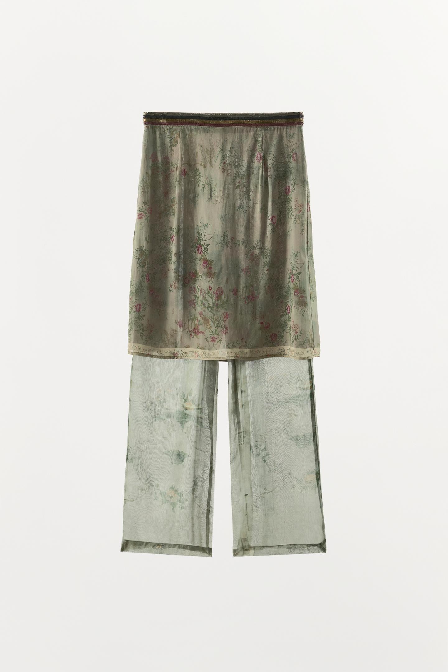 Женская юбка-шорты Zara Printed Embroidered Skort, цвет: Морской зелёный — фото 5