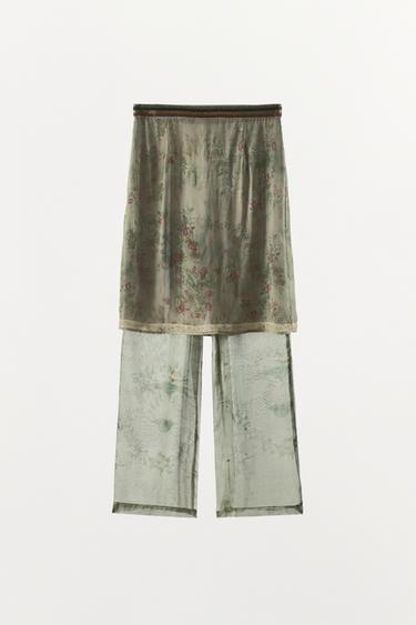 JUPE-PANTALON IMPRIMÉE À BRODERIES - Vert d'eau de Zara - Image 4