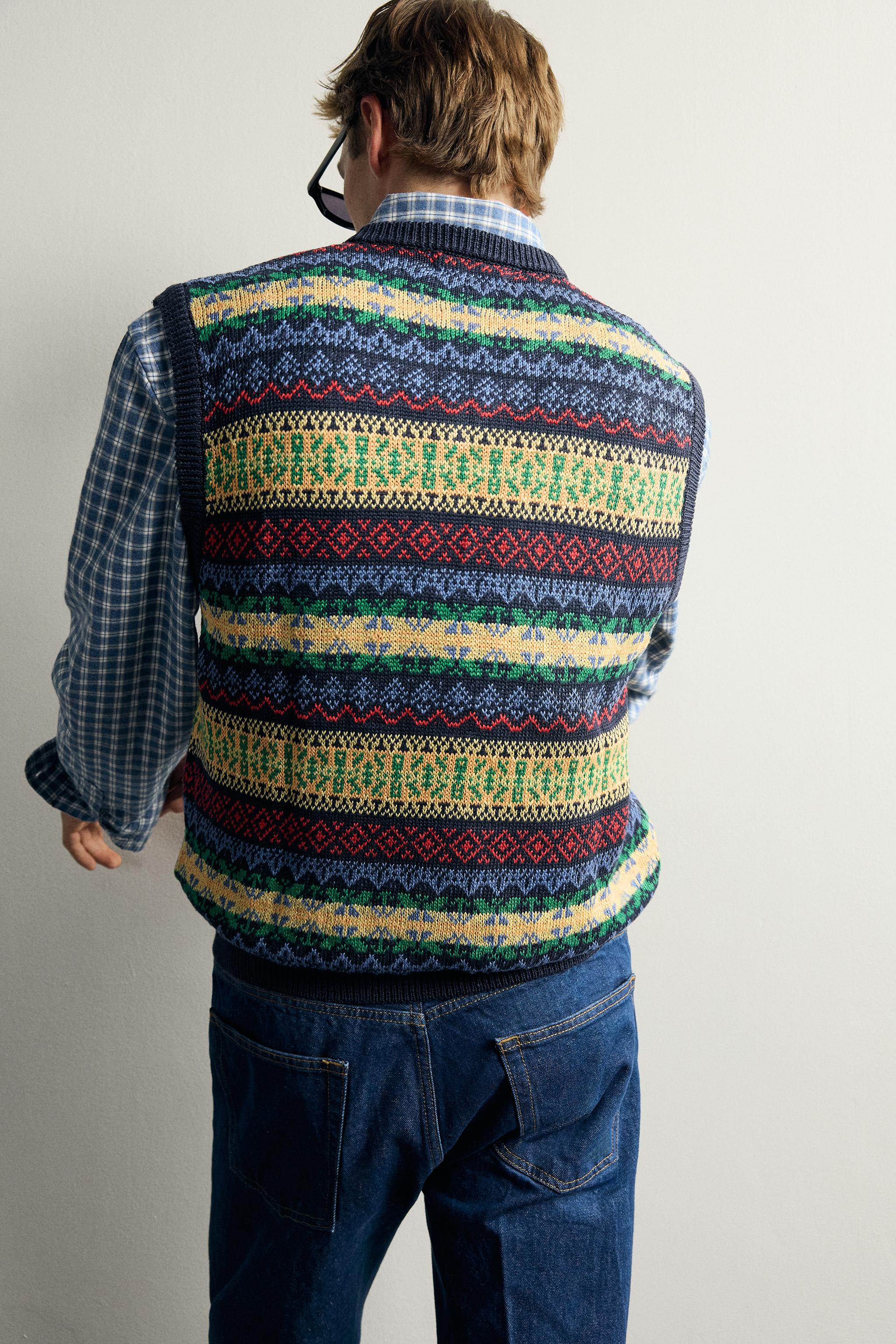 AARON LEVINE X ZARA 100% LINEN GEOMETRIC JACQUARD KNIT VEST