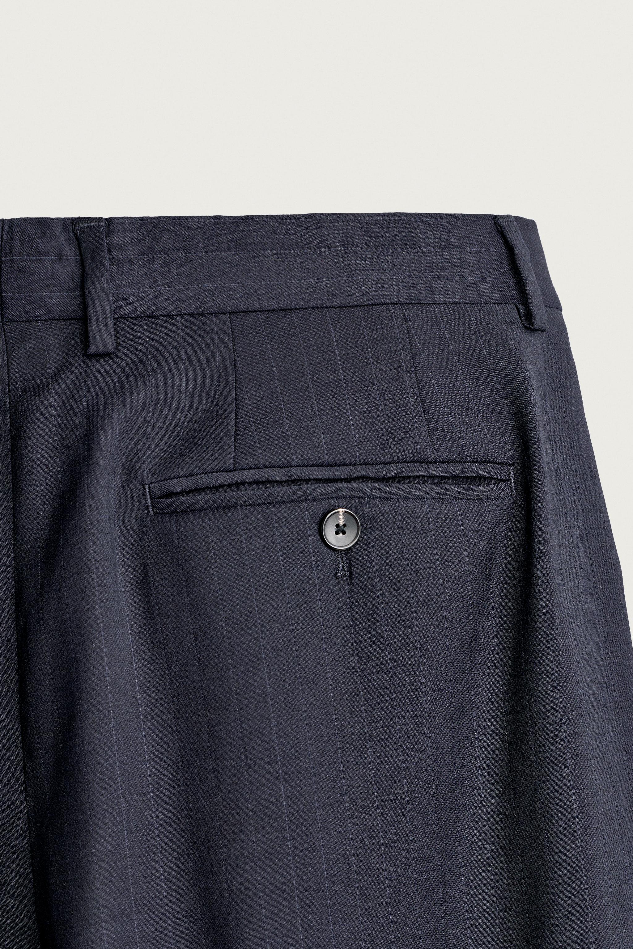100% WOOL PINSTRIPE REGULAR FIT SUIT PANTS