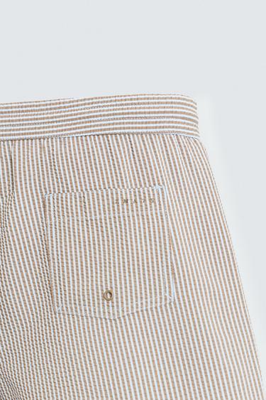 BAÑADOR MEDIO SEERSUCKER - Marrón-Azul de Zara