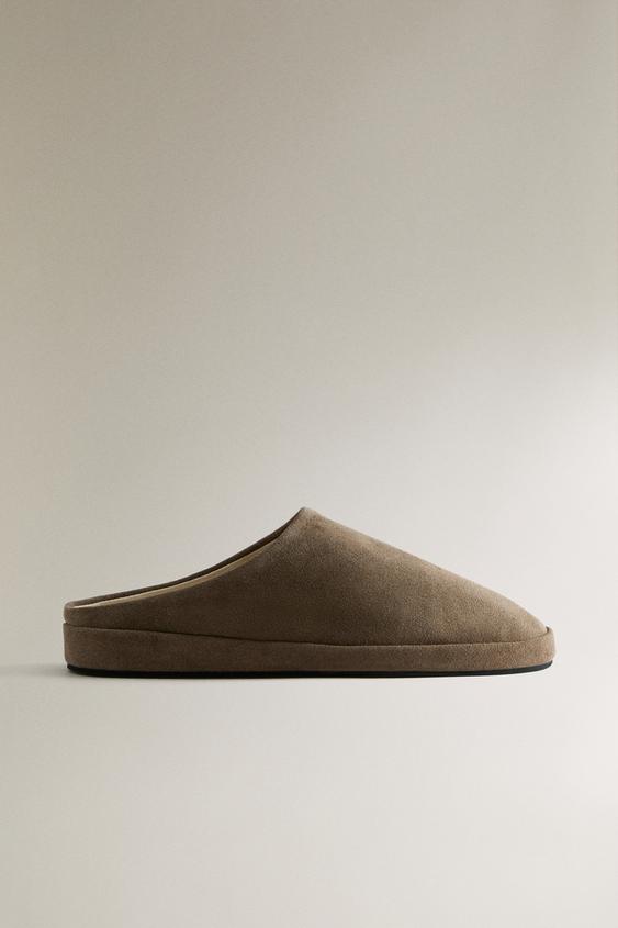 SPLIT SUEDE MULE SLIPPERS - Khaki Green by Zara - Image 0