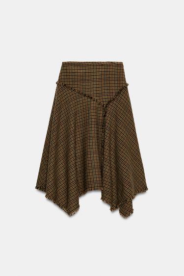 ZW COLLECTION ASYMMETRIC CHECK SKIRT - Dark brown by Zara - Image 0