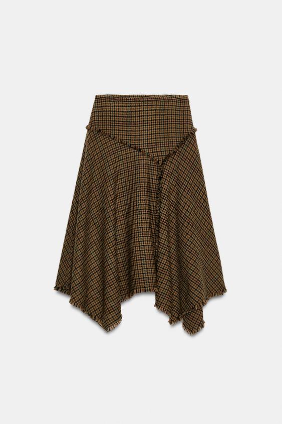 ZW COLLECTION ASYMMETRIC CHECK SKIRT - Dark brown by Zara - Image 0