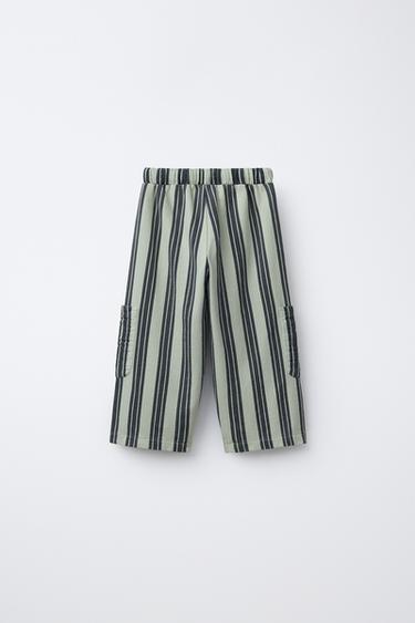 STRIPED TEXTURED TROUSERS - Green stripe by Zara - Image 1