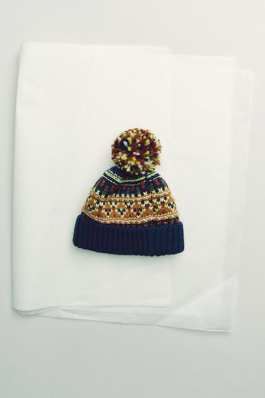 JACQUARD KNIT BEANIE - Blue by Zara