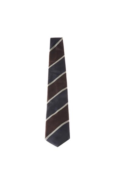 Zara SILK STRIPED TIE - Navy blue