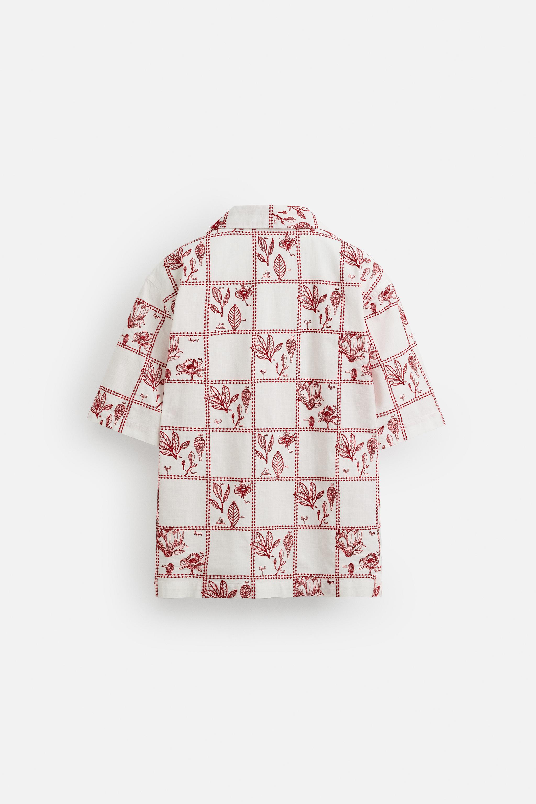 コントラスト刺繍シャツ - ホワイト/レッド | ZARA Japan / 日本