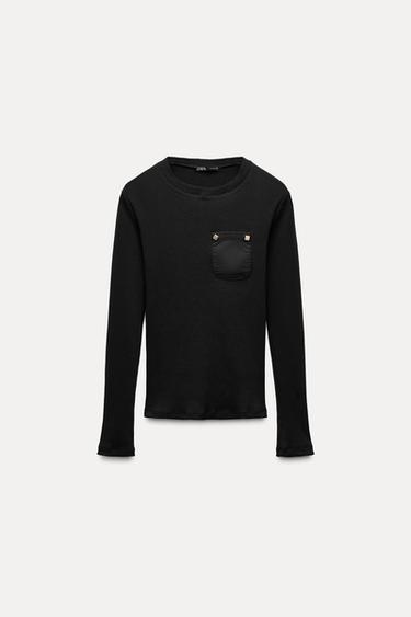 CAMISETA BOLSILLO RIB - Negro de Zara