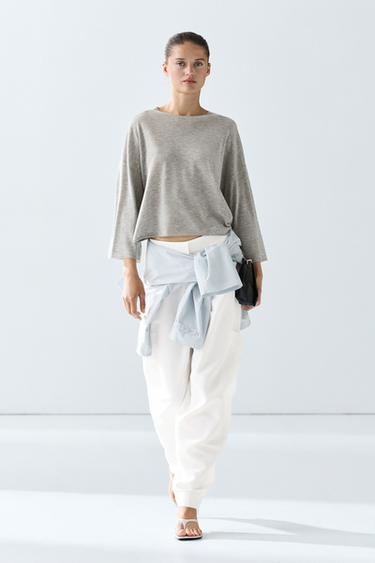 Pull col rond en laine - Gris chiné de Zara
