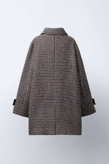 LONG CHECKED WOOL COAT - Brown by Zara - Image 3