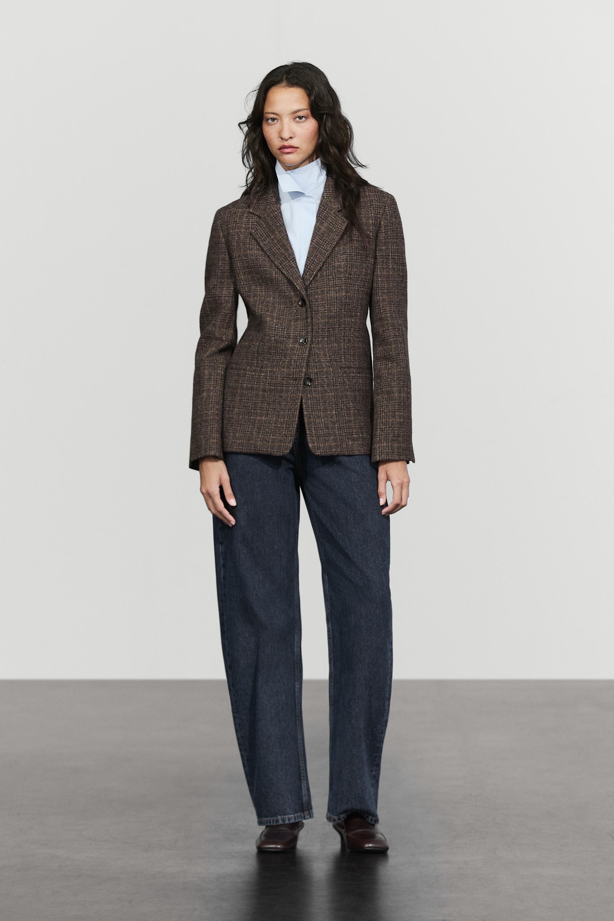 100% wool check blazer - Brown | ZARA United States