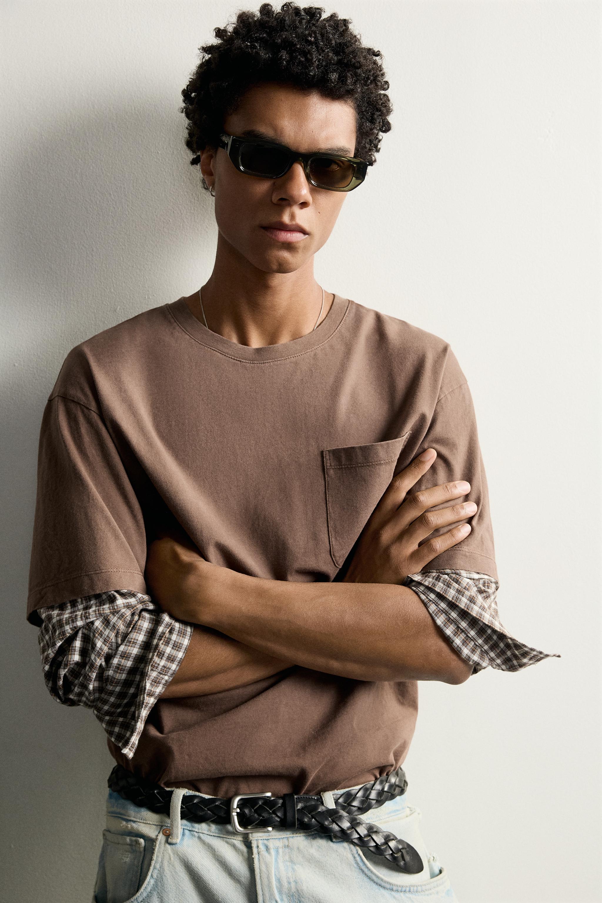 PLAID LAYERED-EFFECT SLEEVE T-SHIRT - thumbnail 5