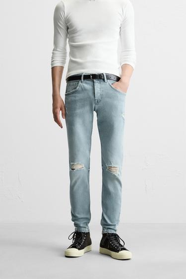 JEANS SKINNY FIT DESTROYED - Azul-claro da Zara