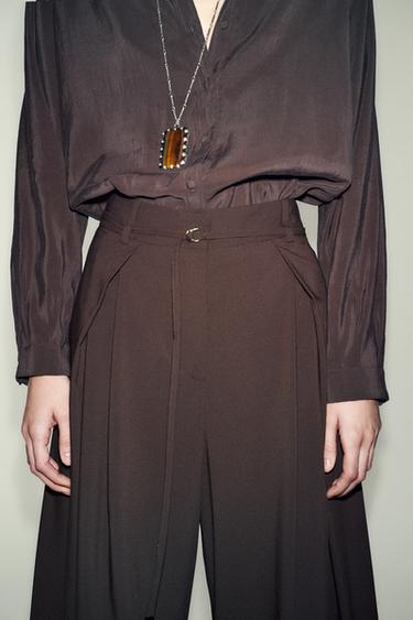 PANTALON LARGE AVEC CEINTURE FINE - Marron de Zara - Image 4