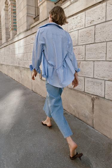 CHEMISE OVERSIZE AVEC T-SHIRT ET CEINTURE - Bleu / Blanc de Zara - Image 4
