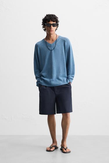 100% LINEN SWEATER - Blue / Grey by Zara - Image 0