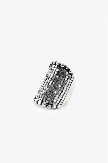 Zara METAL MESH MAXI RING - Silver