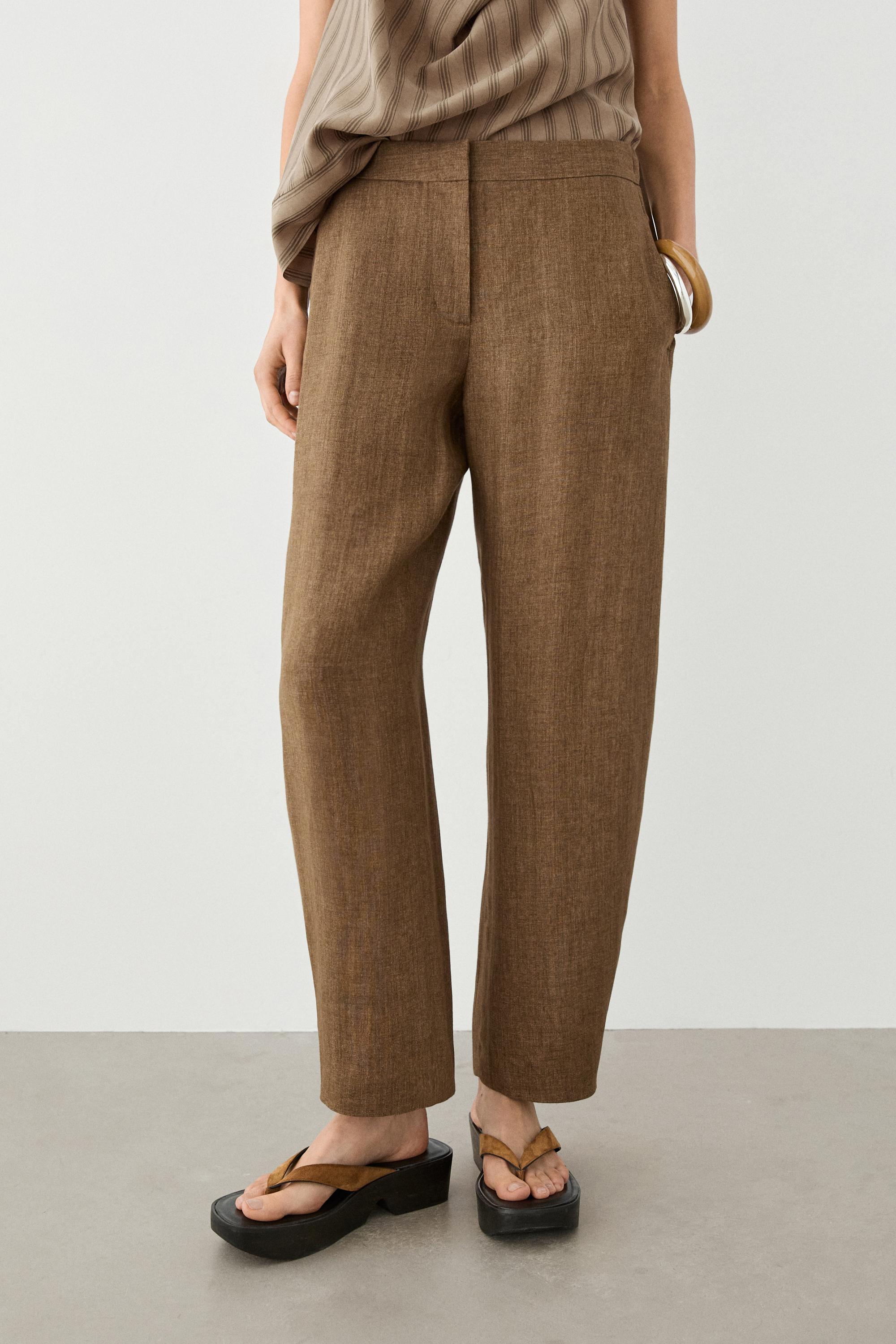 Linen barrel fit pants — Black gold
