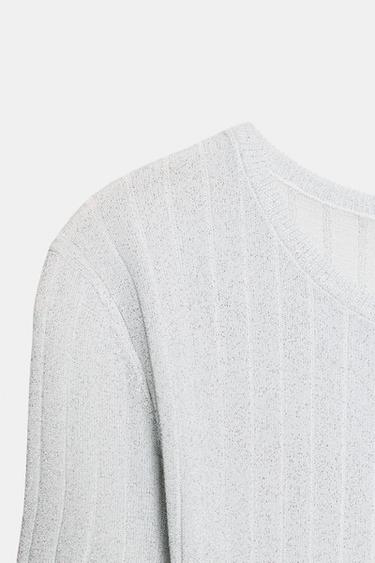 METALLIC THREAD RIB KNIT TOP - Silver by Zara - Image 8