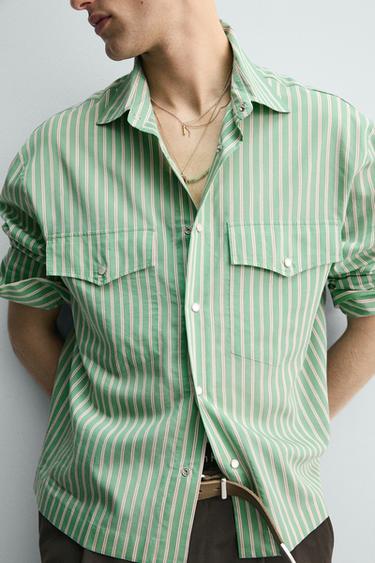 RELAXED FIT STRIPED SHIRT - Turquoise green by Zara - Image 6