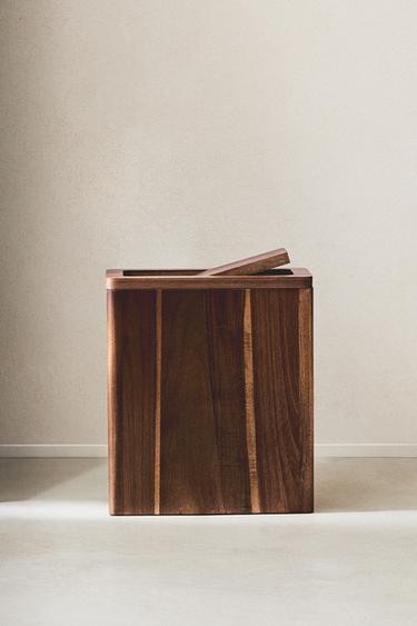 TEXTURED WOODEN BATHROOM BIN - Light beige by Zara