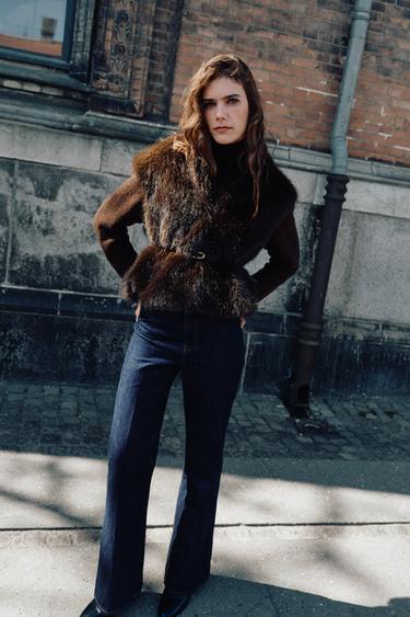 Zara COMBINATION FAUX FUR JACKET - Brown
