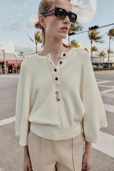 KNIT JUMPER WITH WIDE SLEEVES - Ecru by Zara