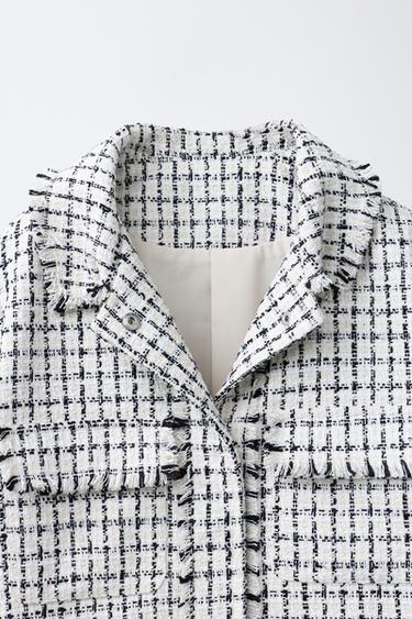 Zara CROPPED TEXTURED JACKET - Ecru / Black