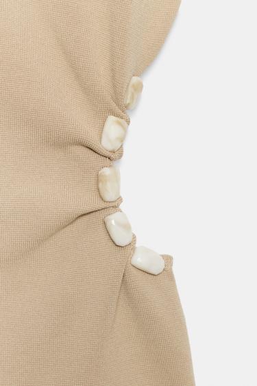 TOP EN MAILLE AJOURÉ AVEC PERLES - Beige rosé de Zara - Image 7