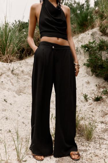 PANTALON LARGE TAILLE CROISÉE - Noir de Zara - Image 1