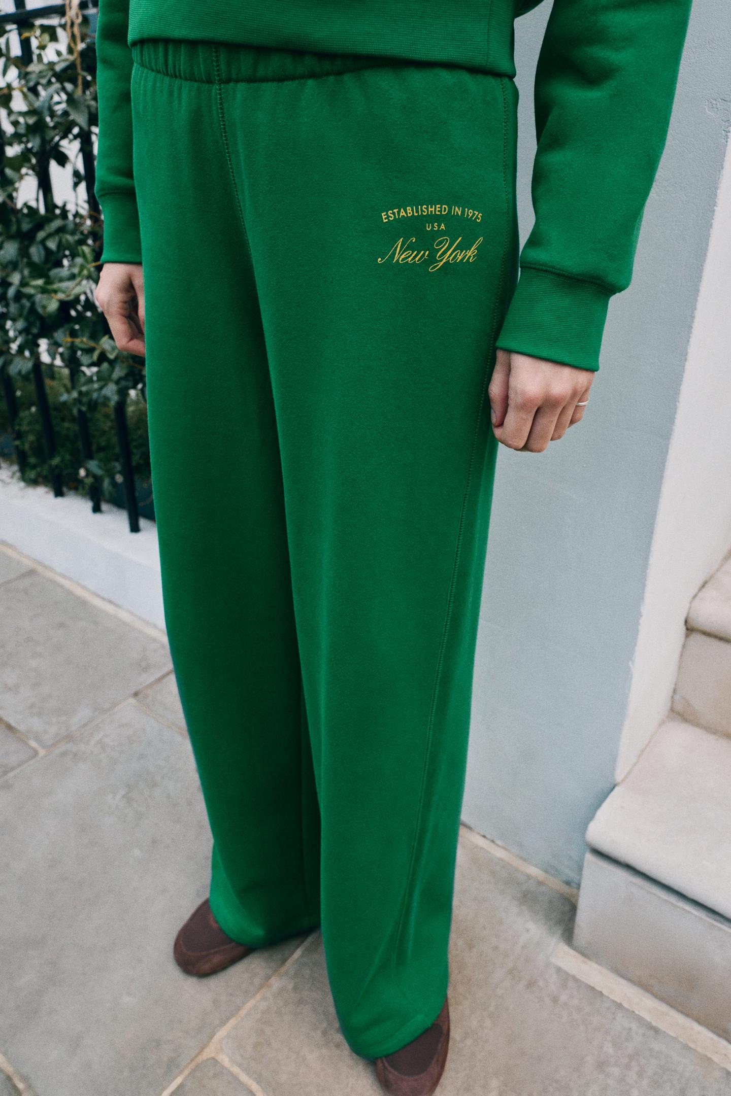 Женские брюки Zara New York Fleece, цвет: Зелёный — фото 3