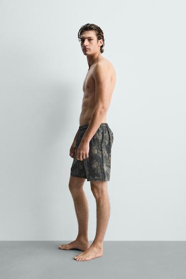 MAILLOT DE BAIN LONG À IMPRIMÉ FLORAL - Gris de Zara - Image 4