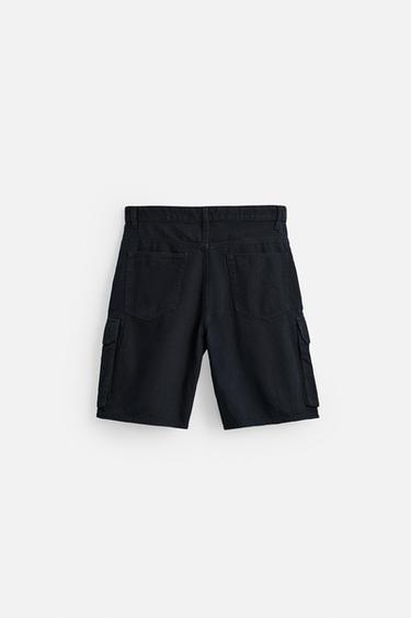 COTTON-LYOCELL CARGO BERMUDA SHORTS - Dark navy by Zara - Image 7