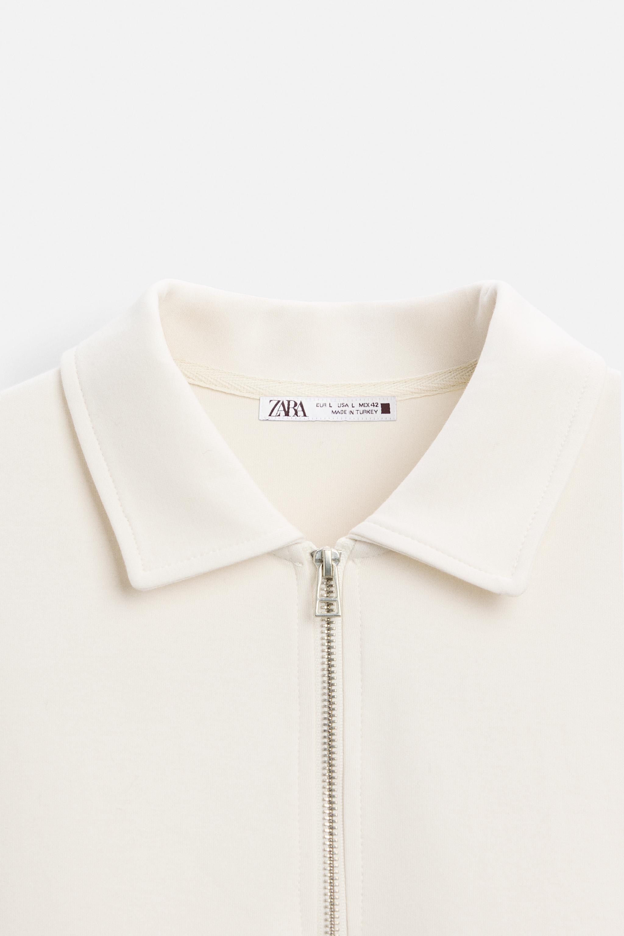 ★ドイツ発*ZARA*新作*ZIPネックポロスウェット/ECRU★ インターロック ポロ スウェットシャツ ジッパーネック