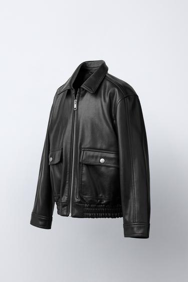 Zara FAUX LEATHER JACKET WITH POCKETS - Black
